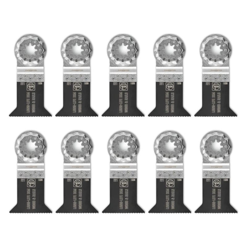 Fein Starlock E-Cut Long-Life Saw Blade - Precision Cutting for Wood, Drywall & Plastics, Bimetal with Teeth Set, Wide Shape, 2" Width, 2" Length, 10-Pack - 63502221290 - Image 1